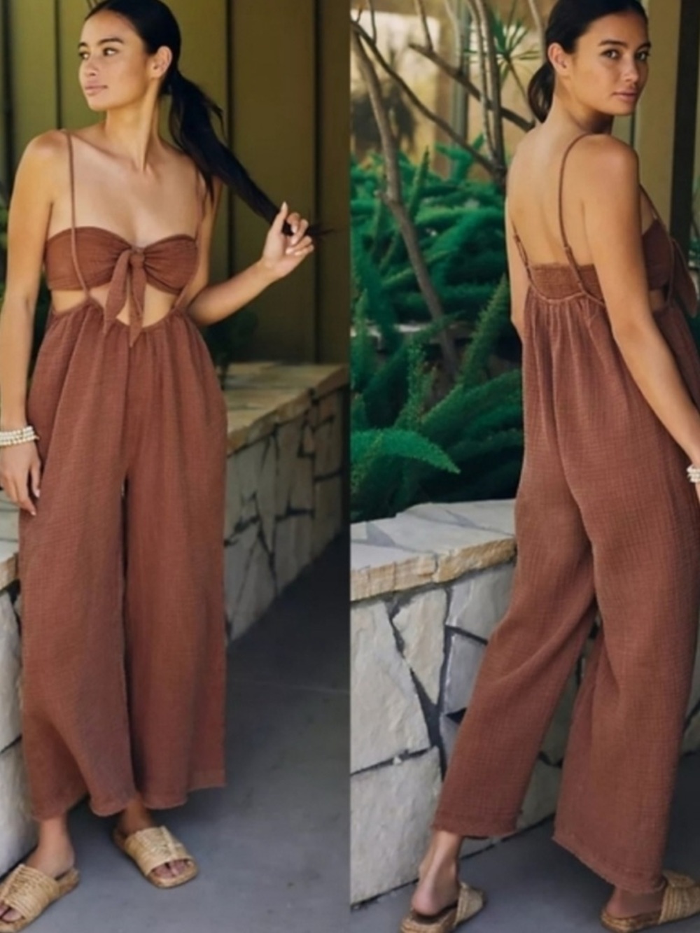 Anthropology The Wrenley Suspender Pant Set Size Medium in Brown.